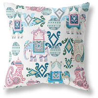 Amrita Sen Elephant Howdah Suede Zippered Pillow w Insert in Pink and White