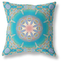 Amrita Sen Jewel Circle Suede Zippered Pillow w Insert in Blue and Green
