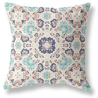 Amrita Sen Love and Liberty Suede Zippered Pillow w Insert in Off White and Blue