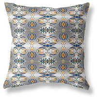 Amrita Sen Flowers of Strength Suede Blown and Closed Pillow w/Insert in Gray and Orange