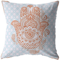 Amrita Sen Hamsa Broadcloth Indoor Outdoor Zippered Pillow Orange on Blue