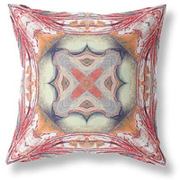 Amrita Sen Pastel Floral Squares Suede Blown and Closed Pillow Rustic Red Orange