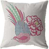 Amrita Sen Hiding Peacock Broadcloth Indoor Outdoor Zippered Pillow Pink on White