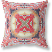 Amrita Sen Pastel Floral Squares Broadcloth Indoor Outdoor Blown and Closed Pillow Pink Peach Red