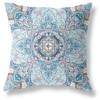 Amrita Sen Buddha Flower Ceremony Suede Zippered Pillow with Insert Light Blue