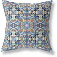 Amrita Sen Clover Leaf Floral Suede Zippered Pillow with Insert Blue Orange