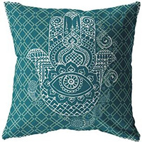 Amrita Sen Hamsa Broadcloth Indoor Outdoor Blown and Closed Pillow White on Green