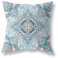 Amrita Sen Buddha Flower Ceremony Broadcloth Indoor Outdoor Blown and Closed Pillow Light Blue