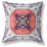 Amrita Sen Pastel Floral Squares Broadcloth Indoor Outdoor Blown and Closed Pillow Light Blue Grey Peach
