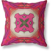 Amrita Sen Pastel Floral Squares Suede Blown and Closed Pillow Hot Pink