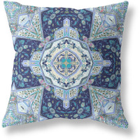Amrita Sen Buddha Flower Ceremony Suede Zippered Pillow with Insert Indigo Light Blue