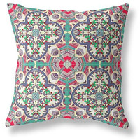 Amrita Sen Clover Leaf Floral Broadcloth Indoor Outdoor Blown and Closed Pillow Green Grey Pink