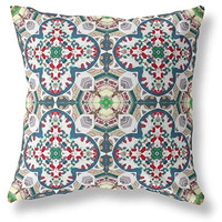 Amrita Sen Clover Leaf Floral Suede Zippered Pillow with Insert Green Red White