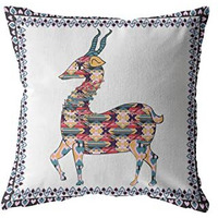 Amrita Sen Standing Deer Suede Blown and Closed Pillow Red and Blue on White