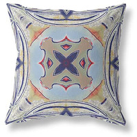Amrita Sen Pastel Floral Squares Suede Zippered Pillow with Insert Muted Green Orange