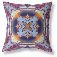 Amrita Sen Pastel Floral Squares Suede Zippered Pillow with Insert Purple Peach Indigo Muted Yellow