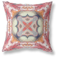 Amrita Sen Pastel Floral Squares Broadcloth Indoor Outdoor Zippered Pillow Rustic Red Orange