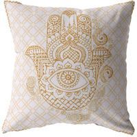 Amrita Sen Hamsa Hand Broadcloth Indoor Outdoor Blown and Closed Pillow Gold
