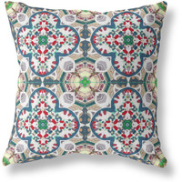 Amrita Sen Clover Leaf Floral Suede Blown and Closed Pillow Green Red White