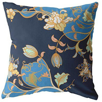 Amrita Sen Carnation Garden Suede Blown and Closed Pillow Light Blue on Navy