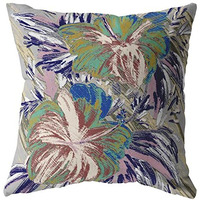 Amrita Sen Hawaiian Flowers Suede Blown and Closed Pillow Green on Muted Purple