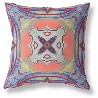 Amrita Sen Pastel Floral Squares Suede Zippered Pillow with Insert Purple Orange