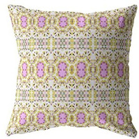 Amrita Sen Geo Flowers Broadcloth Indoor Outdoor Blown and Closed Pillow Yellow