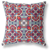Amrita Sen Clover Leaf Floral Suede Blown and Closed Pillow Red Orange Blue