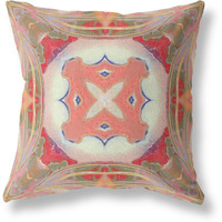 Amrita Sen Pastel Floral Squares Broadcloth Indoor Outdoor Blown and Closed Pillow Muted Green Pink Peach Red