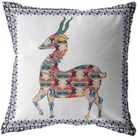 Amrita Sen Standing Deer Broadcloth Indoor Outdoor Blown and Closed Pillow Red and Blue on White