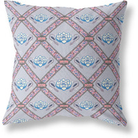 Amrita Sen Lotus Peacock Rose Broadcloth Indoor Outdoor Blown and Closed Pillow Gray Blue Pink