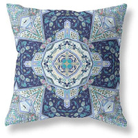 Amrita Sen Buddha Flower Ceremony Suede Zippered Pillow with Insert Indigo Light Blue
