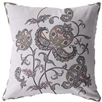 Amrita Sen Henna Wildflower Broadcloth Indoor Outdoor Zippered Pillow Gray on White