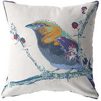 Amrita Sen Perched Robin Suede Blown and Closed Pillow Purple on White