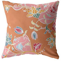 Amrita Sen Carnation Garden Suede Blown and Closed Pillow Pink on Orange