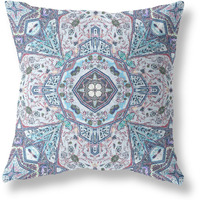 Amrita Sen Buddha Flower Ceremony Suede Zippered Pillow with Insert Gray Light Blue