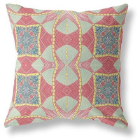 Amrita Sen Cosmic Circle Sprays Broadcloth Indoor Outdoor Blown and Closed Pillow Red Yellow Dark Aqua