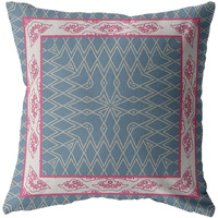 Amrita Sen Square Nest Broadcloth Indoor Outdoor Zippered Pillow Pink and Blue