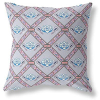 Amrita Sen Lotus Peacock Rose Suede Zippered Pillow with Insert Gray Blue Pink