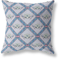 Amrita Sen Lotus Peacock Rose Suede Blown and Closed Pillow Gray Sea Blue Pink