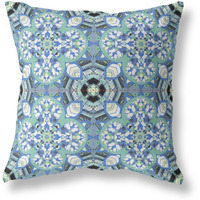 Amrita Sen Clover Leaf Floral Broadcloth Indoor Outdoor Zippered Pillow Blue White Black
