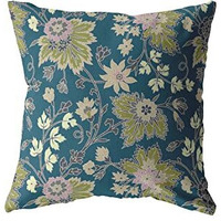 Amrita Sen Friendly Flowers Broadcloth Indoor Outdoor Blown and Closed Pillow Green