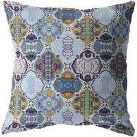 Amrita Sen Flower Diamonds Broadcloth Indoor Outdoor Blown and Closed Pillow Orange and Blue