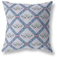 Amrita Sen Lotus Peacock Rose Suede Zippered Pillow with Insert Gray Sea Blue Pink