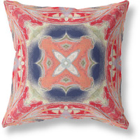 Amrita Sen Pastel Floral Squares Broadcloth Indoor Outdoor Zippered Pillow Red Indigo Green Cream