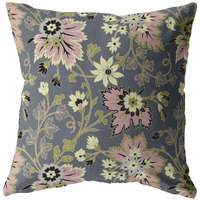 Amrita Sen Friendly Flowers Broadcloth Indoor Outdoor Blown and Closed Pillow Muted Pink and Gray