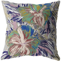 Amrita Sen Hawaiian Flowers Broadcloth Indoor Outdoor Zippered Pillow Green on Muted Purple