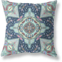 Amrita Sen Buddha Flower Ceremony Broadcloth Indoor Outdoor Zippered Pillow Indigo Aqua