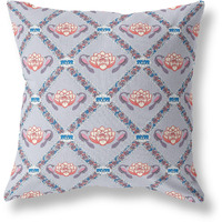 Amrita Sen Lotus Peacock Rose Broadcloth Indoor Outdoor Blown and Closed Pillow Gray Red Blue