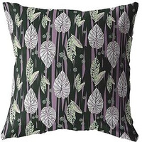 Amrita Sen Tropics Broadcloth Indoor Outdoor Blown and Closed Pillow Purple and Dark Green